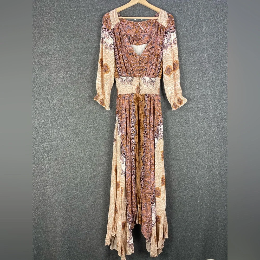 Free People L Mexicali Rose Maxi Dress Boho Peasant Featival Whimsi Renaissance - Picture 4 of 14
